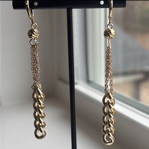 Gold Plated Tassel Drop Earrings Mixed Metal Chain Chunky Link Statement New